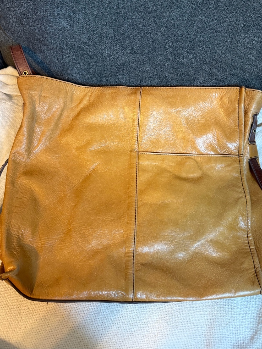 HOBO Caramel Leather Shoulder Bag with Contrast Strap